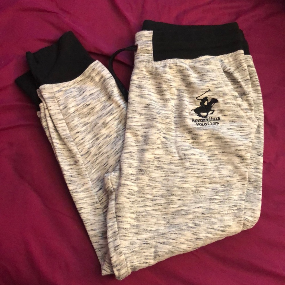 Gray and white joggers